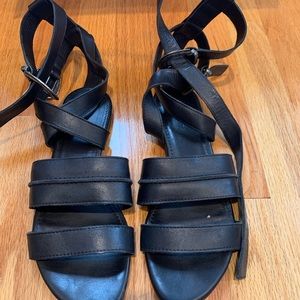All Saints black leather buckle gladiator sandals